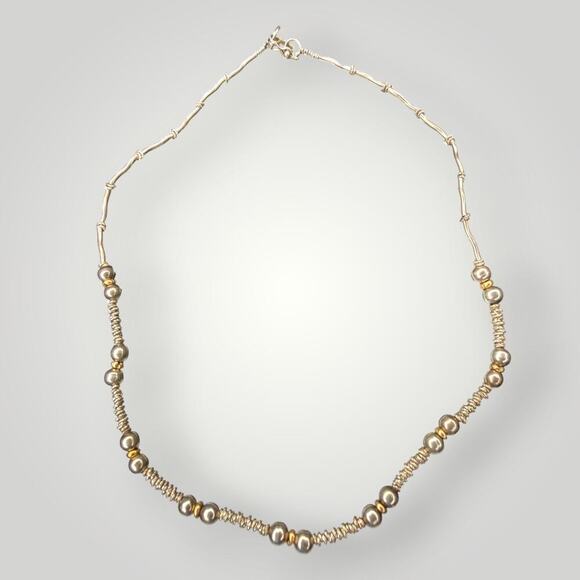 Jewelry - 950 Sterling Silver & 14K Gold Beaded Necklace 16 inch, 11.2g
